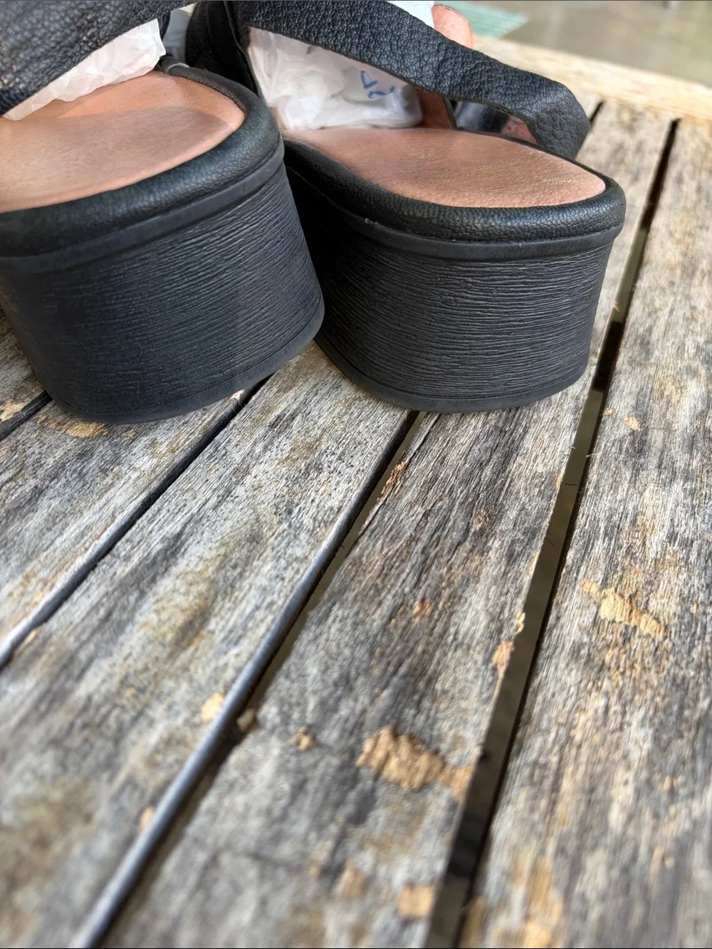 Fly London Black Leather T-Strap Sandals